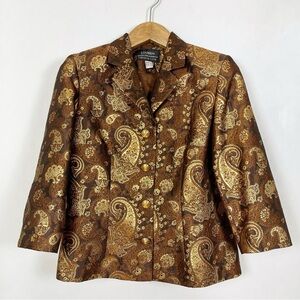 EUC Vintage‎ Louben for Melanie Lynn Brown Gold Paisley Jacket Blazer Size 10